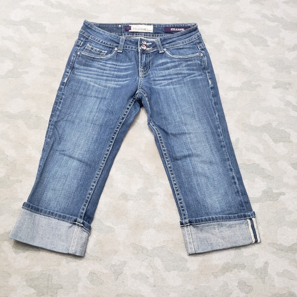 Vigoss Jeans Womens 1 Blue Capri Stretch Denim Medium Wash